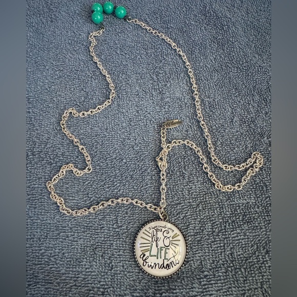 Plunder I have come to bring you life & abundant Silver and Green long necklace - Picture 4 of 6